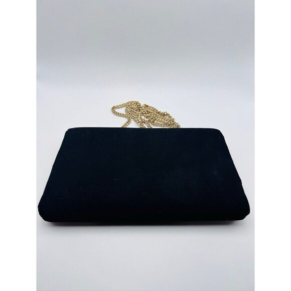 Harry Levine HL Black Evening Bag Clutch Purse USA Gold Hardware Vintage - Picture 6 of 12